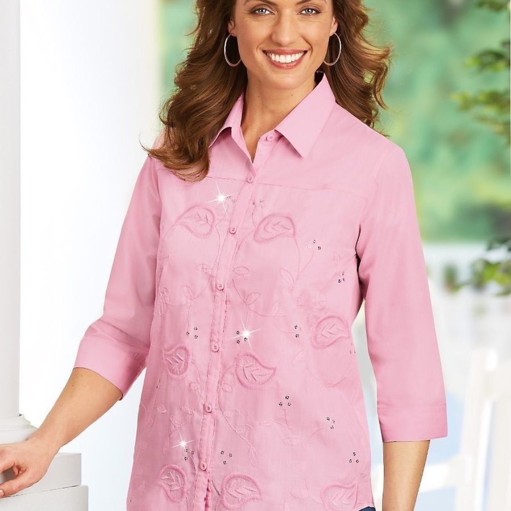 New Adrian Delafield Embroidered Sequin Blouse